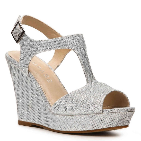 silver wedge heels